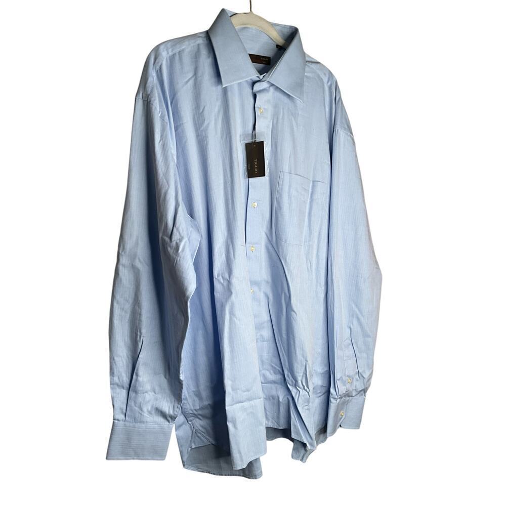 Tiglio Dress Shirt Button Down Long Sleeve Pure Cotton Blue Mens Size 18.5-34/35
